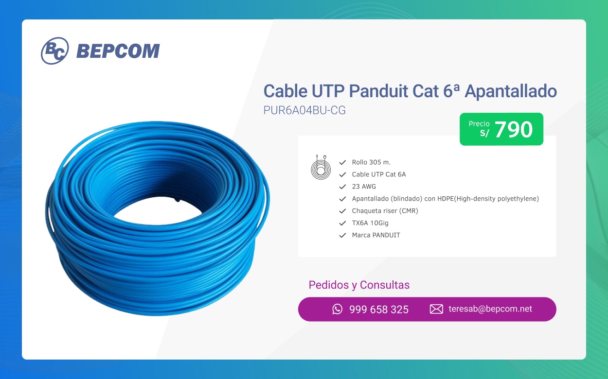 Cable UTP Panduit Cat 6ª Apantallado (305m.) - S/. 790