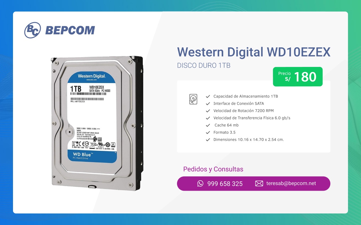 Disco Duro Western Digital WD10EZEX 1TB - S/. 180