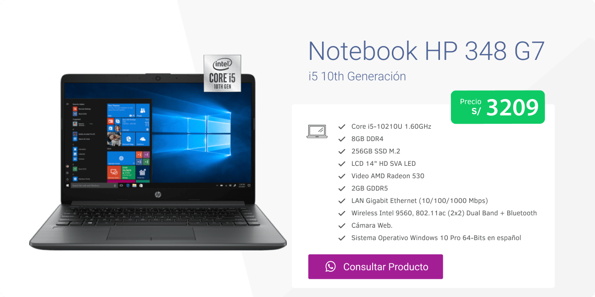 Notebook HP 348 G7 i5 - S/. 3209