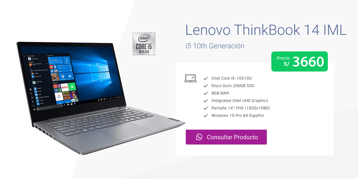 Lenovo ThinkBook 14 IML i5 8GB SSD 256GB - S/. 3660