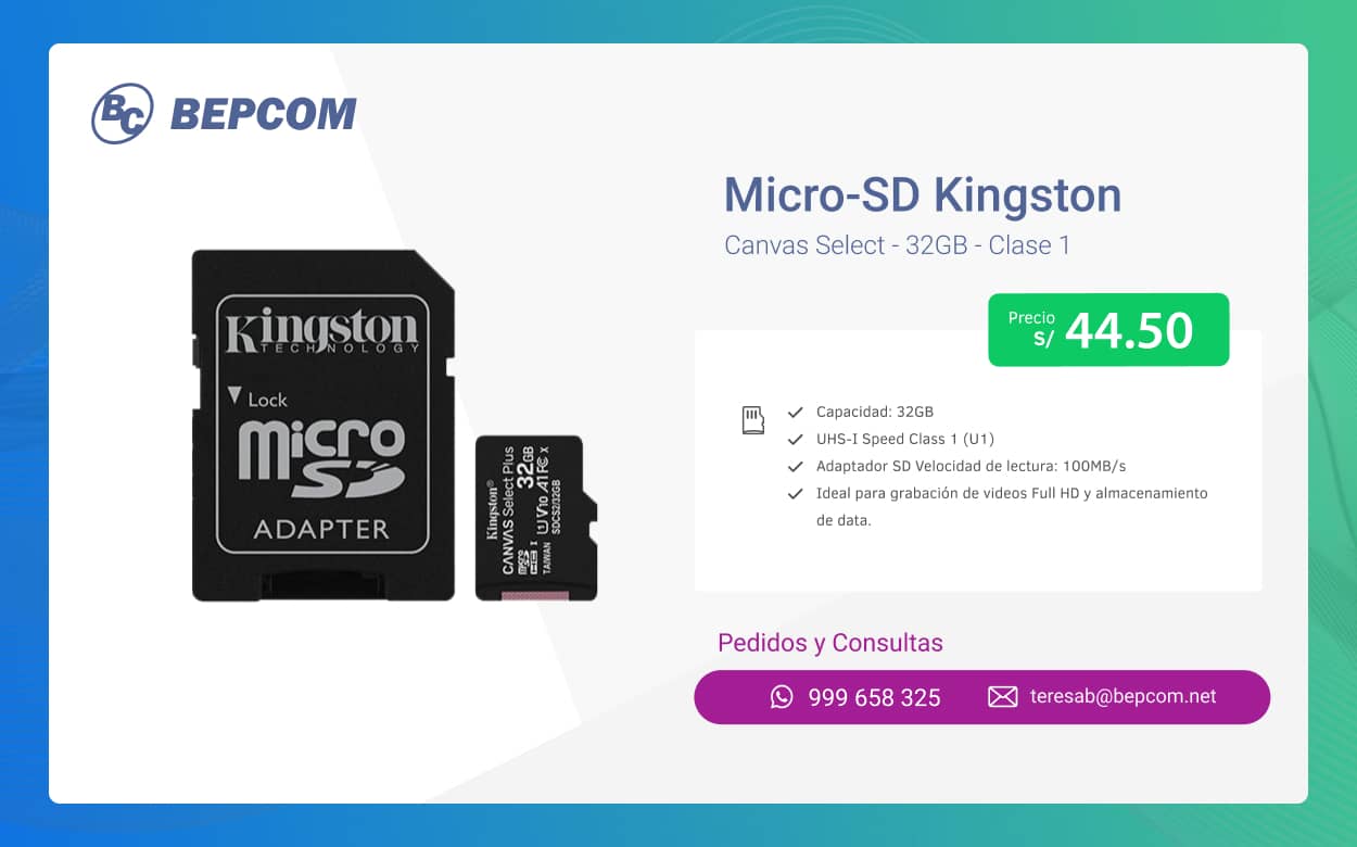 Micro-SD Kingston Canvas Select - 32GB - S/. 44.50