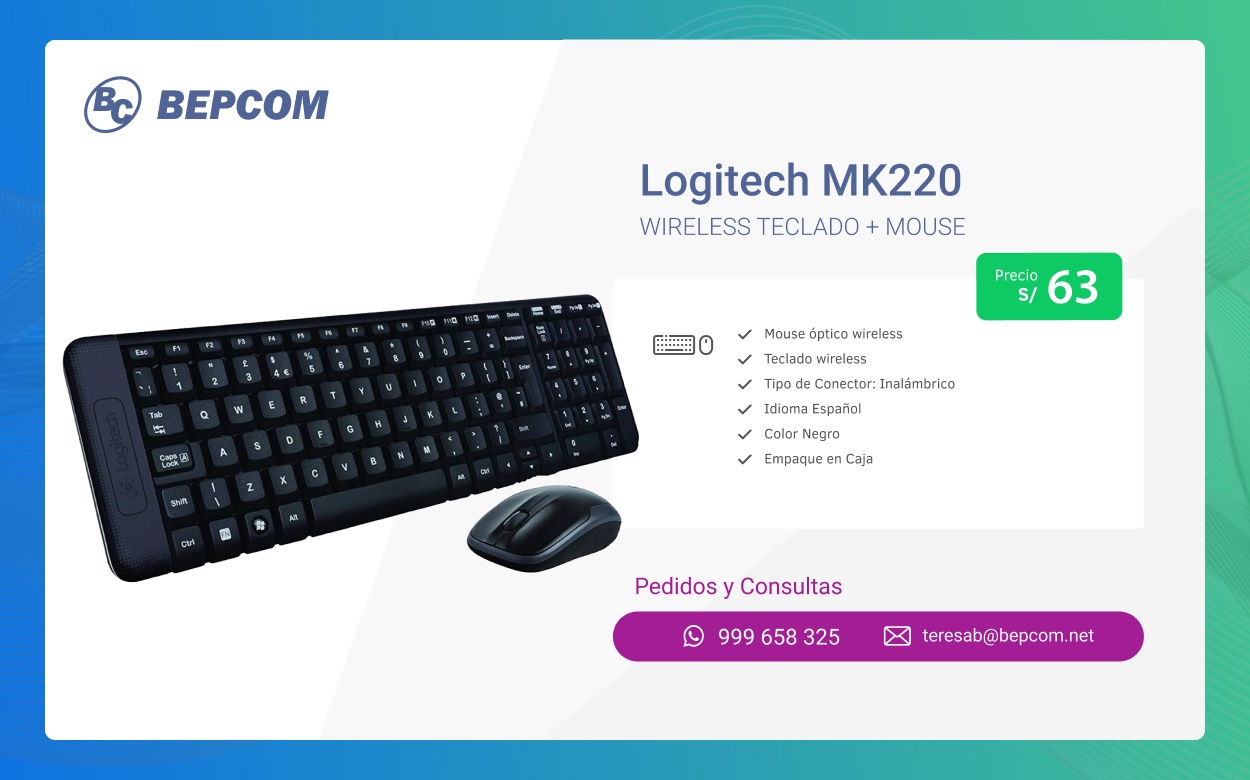 Logitech MK220 Kit Teclado + Mouse - S/. 63
