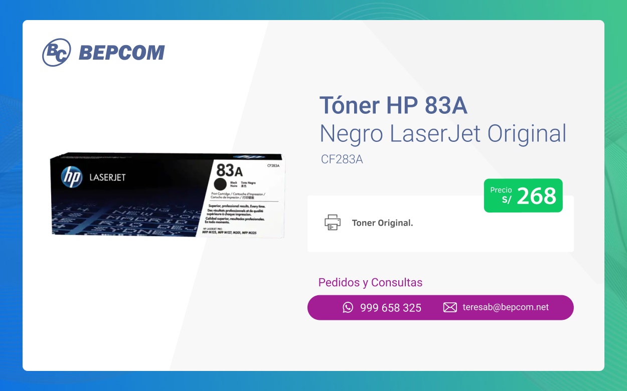 Tóner HP 83A Negro LaserJet (Original) - S/. 268